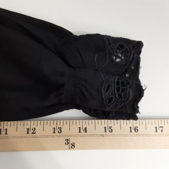 Vintage 80s Black Button Down Shirt Lace Collared Womens S Whimsy Goth Vampire - Picture 14 of 14